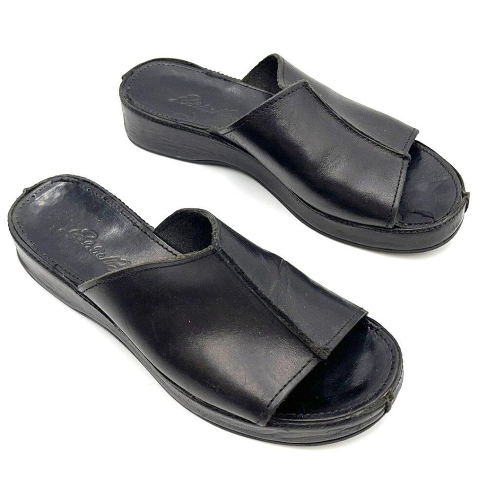 EDDIE BAUER sandals black leather Made Italy 6.5